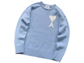AMI Paris Maxi White Heart Knit Sweater Blue