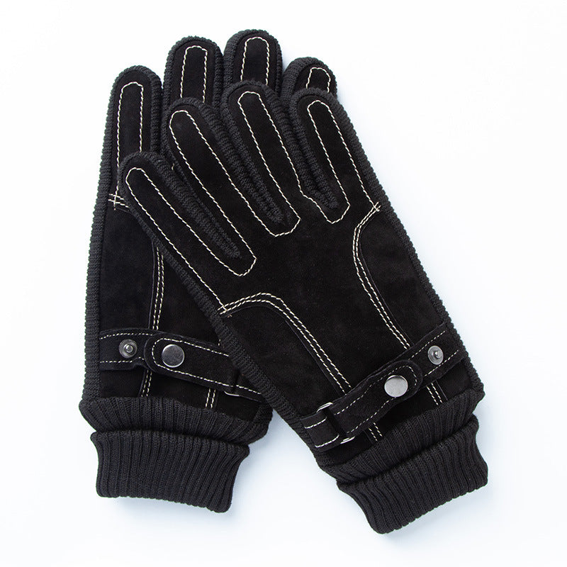 Winter Ski Warm Cycling Gloves Pigskin Men Fleece Thickened Cold Waterproof Touch Screen Outdoor Motorcycle Electric Bike