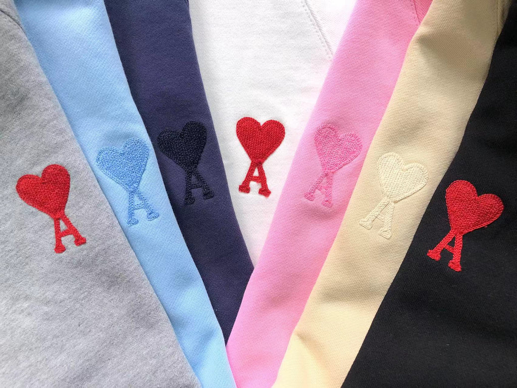 AMI Paris Red Heart Hoodie Grey