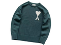 AMI Paris Maxi White Heart Knit Sweater Teal