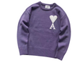 AMI Paris Maxi White Heart Knit Sweater Purple