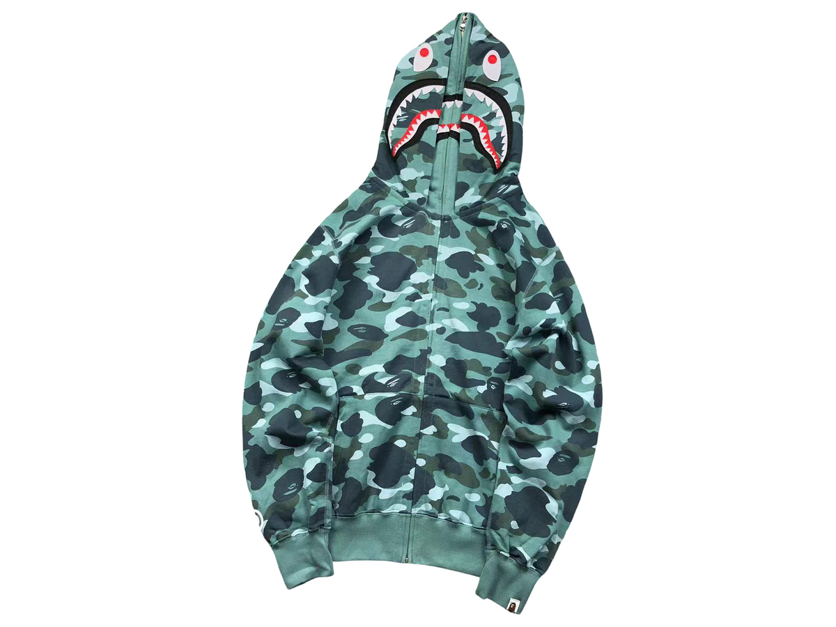 BAPE Camo Shark Wide Full Zip Double Hoodie Teal