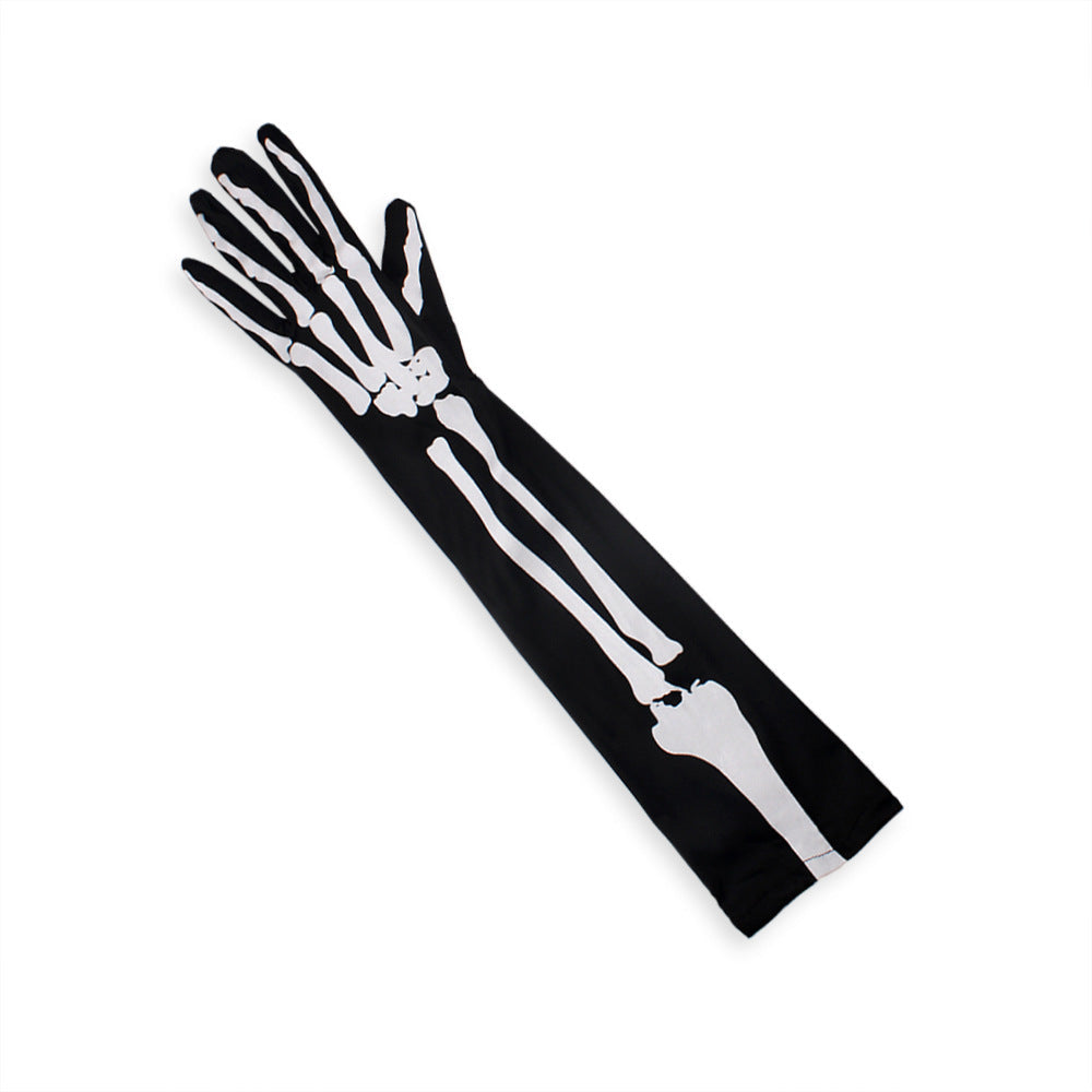 Halloween skeleton double-sided printed long ghost gloves cospaly performance props whole gu skeleton ghost gloves