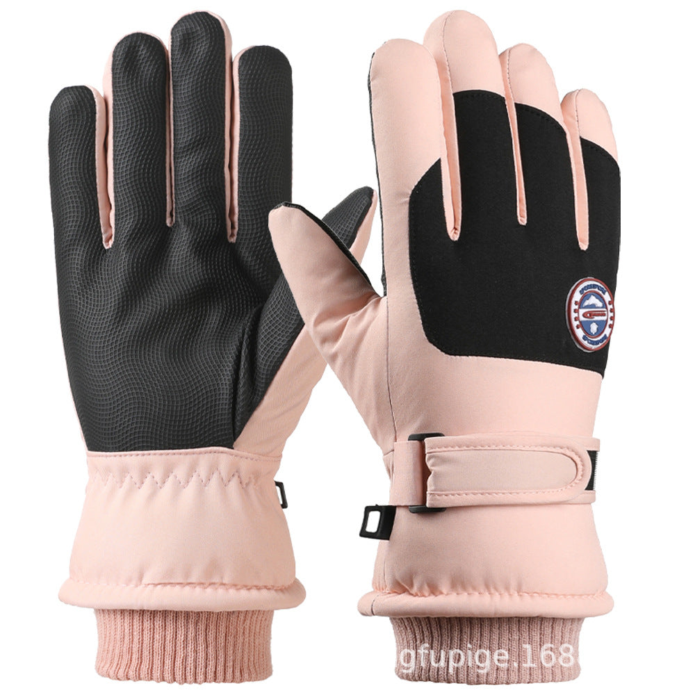 Ski gloves women's winter velvet outdoor cycling and mountaineering thickened waterproof, windproof and cold-proof warm gloves