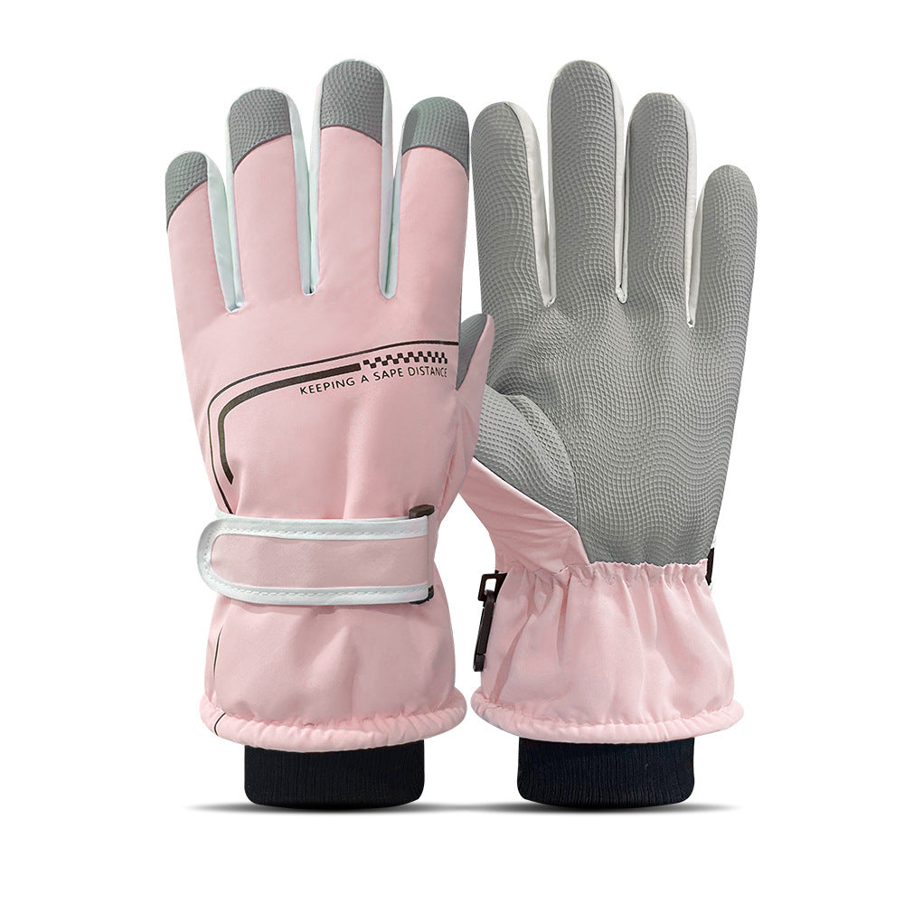 Ski gloves women's winter velvet outdoor cycling and mountaineering thickened waterproof, windproof and cold-proof warm gloves