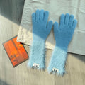 Soft glutinous rabbit fleece gloves girl sweet long leaky finger touch screen plush thick warm all-match cycling five-finger gloves