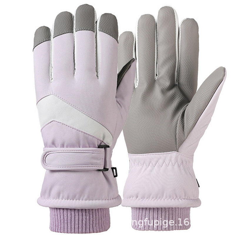 Ski gloves women's winter velvet outdoor cycling and mountaineering thickened waterproof, windproof and cold-proof warm gloves