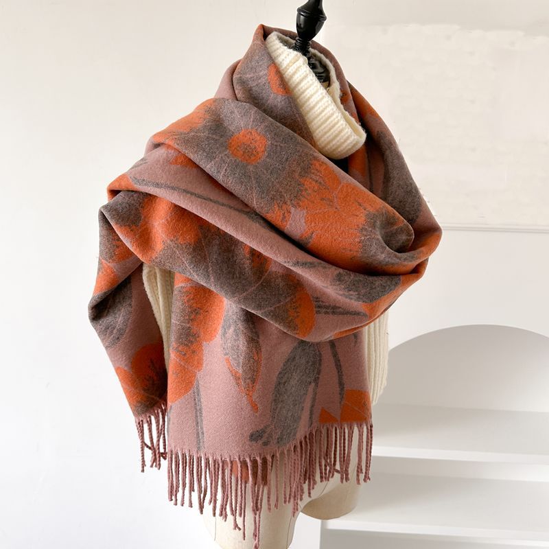 High-quality cashmere feel reversible scarf women autumn and winter elegant thickening neck protection neck shawl dual use