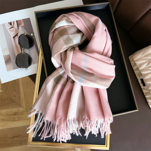 2024 explosive imitation cashmere plaid thermal shawl neck unisex autumn and winter fashion all-match tassel scarf