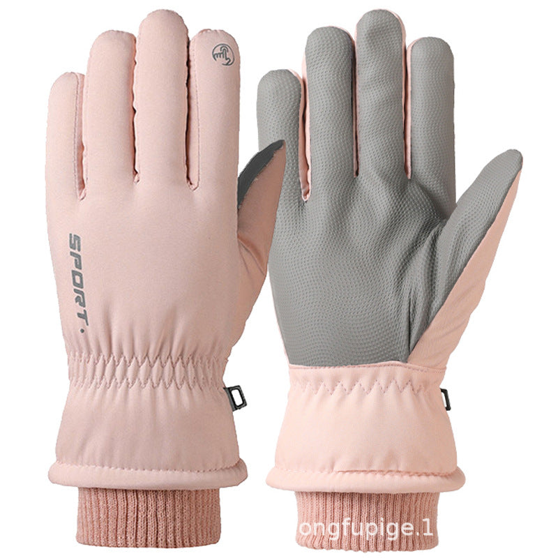 Ski gloves women's winter velvet outdoor cycling and mountaineering thickened waterproof, windproof and cold-proof warm gloves
