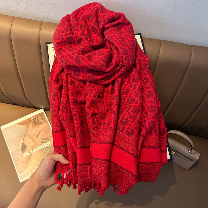 Cashmere handmade scarf women autumn and winter light luxury feeling cold warm neck outer jacquard double-sided shawl