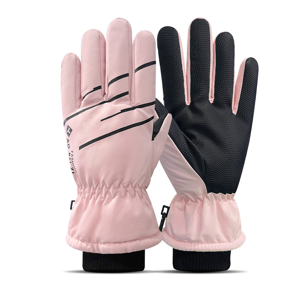 Ski gloves women's winter velvet outdoor cycling and mountaineering thickened waterproof, windproof and cold-proof warm gloves