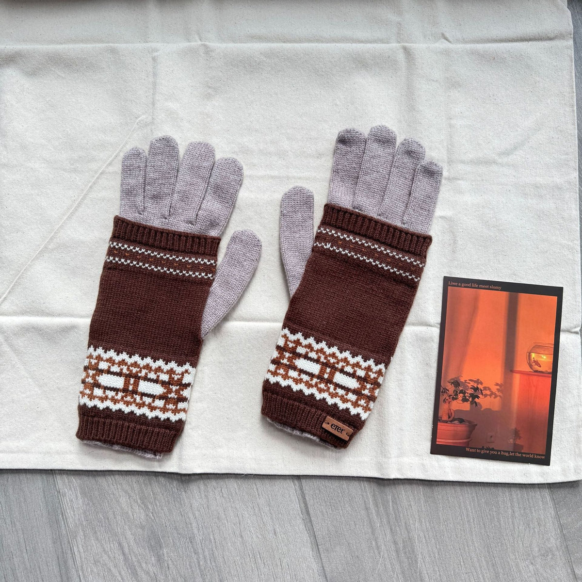 Vintage Vibe Detachable Two Fair Island Jacquard Knitted Gloves Autumn Winter Warm Wool Touch Screen Reveal Two Fingers