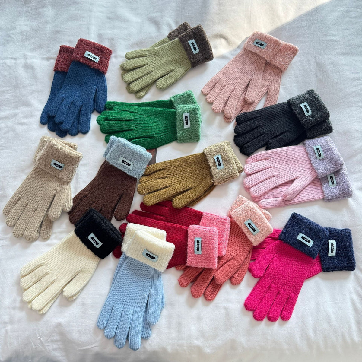 Korean style soft glutinous lamb ring color matching gloves women winter student warm cycling five-finger knitted gloves naked finger touch screen