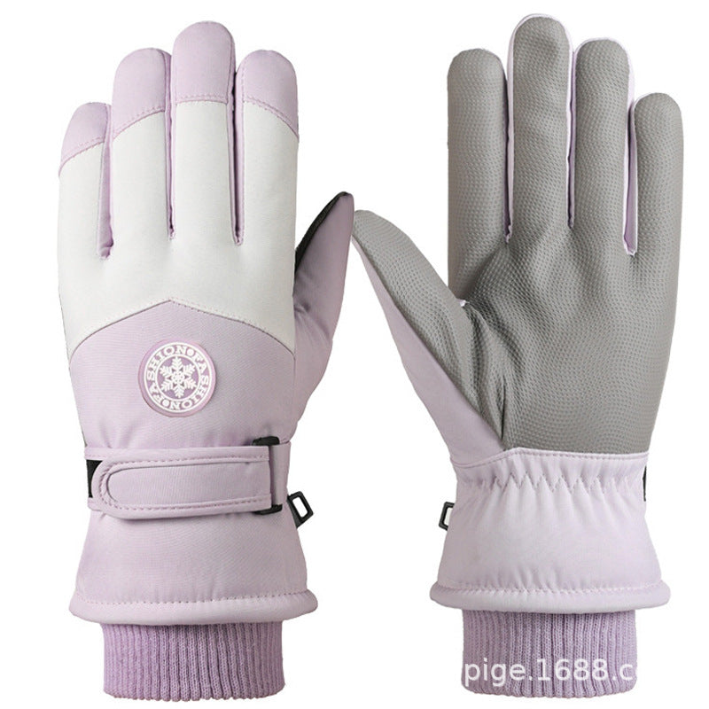 Ski gloves women's winter velvet outdoor cycling and mountaineering thickened waterproof, windproof and cold-proof warm gloves