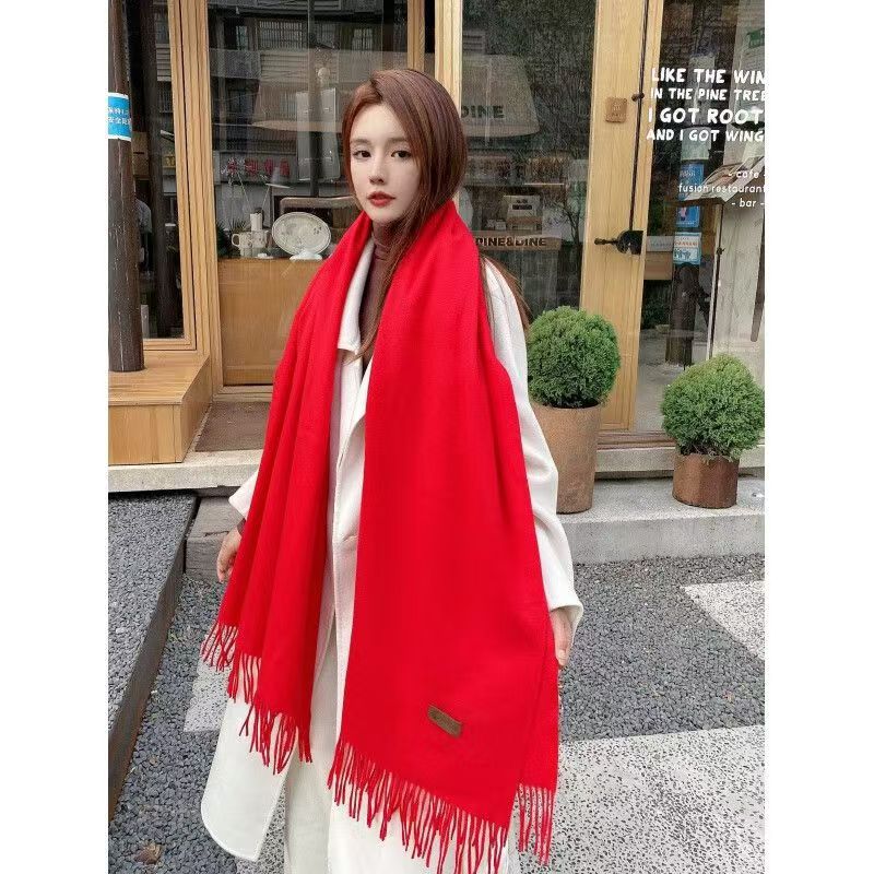 2025 new Korean style solid color scarf shawl dual-use women winter thickened warm cashmere imitation neck student all-match