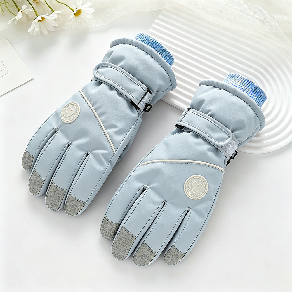 Ski gloves women's winter velvet outdoor cycling and mountaineering thickened waterproof, windproof and cold-proof warm gloves