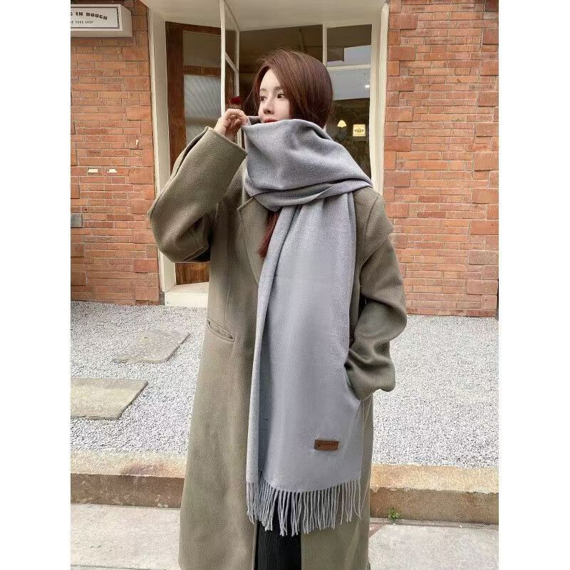2025 new Korean style solid color scarf shawl dual-use women winter thickened warm cashmere imitation neck student all-match
