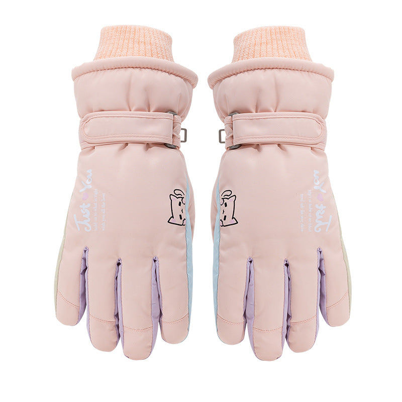Winter outdoor cold-proof touch screen female students' cute velvet thickened warm anti-slip cycling and water-repellent ski gloves