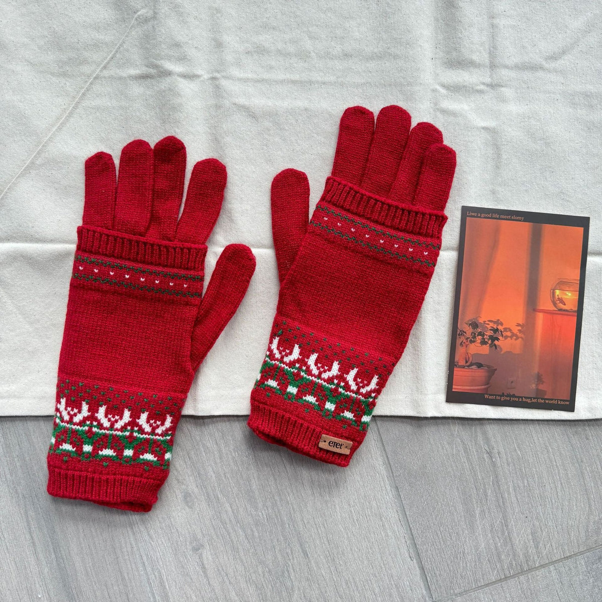 Vintage Vibe Detachable Two Fair Island Jacquard Knitted Gloves Autumn Winter Warm Wool Touch Screen Reveal Two Fingers