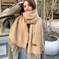 2025 new Korean style solid color scarf shawl dual-use women winter thickened warm cashmere imitation neck student all-match