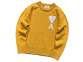 AMI Paris Maxi White Heart Knit Sweater Yellow
