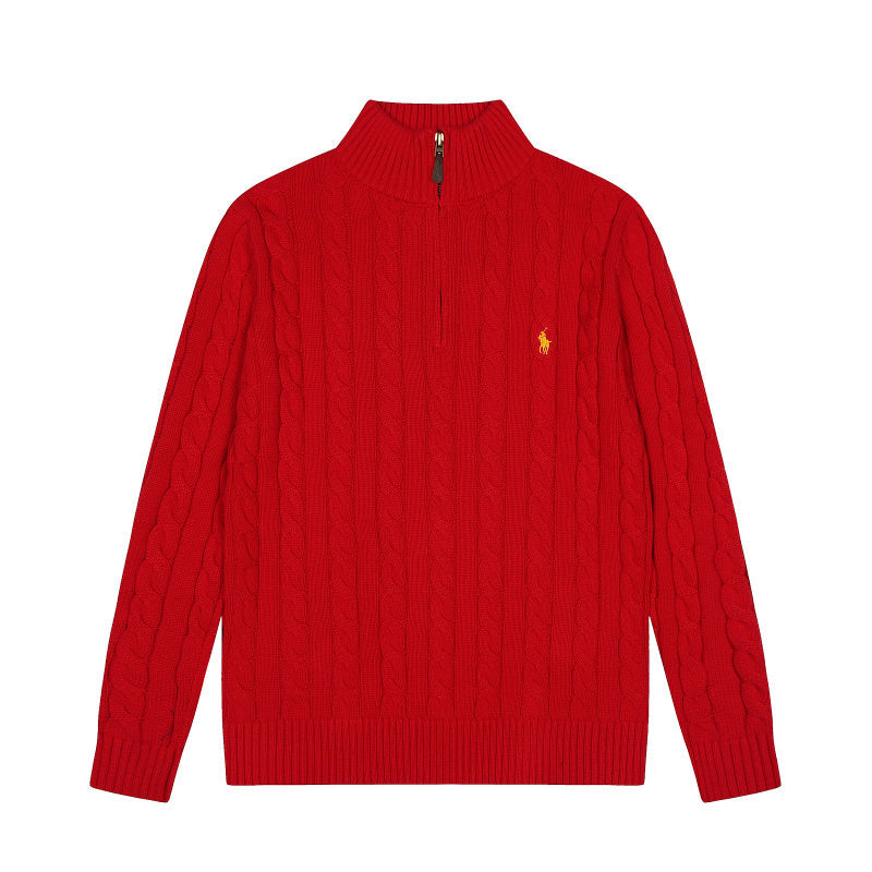 LFC18 New high-quality men's and women's ruff half zip solid pony embroidery logo Fried Dough Twists knitting sweater Clothing