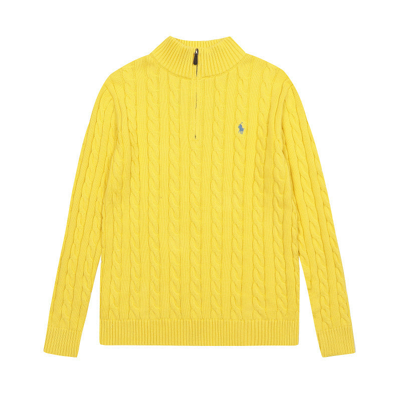 LFC18 New high-quality men's and women's ruff half zip solid pony embroidery logo Fried Dough Twists knitting sweater Clothing