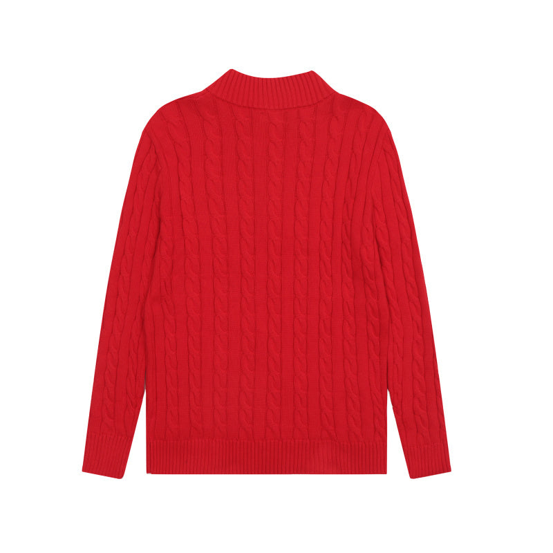 LFC18 New high-quality men's and women's ruff half zip solid pony embroidery logo Fried Dough Twists knitting sweater Clothing