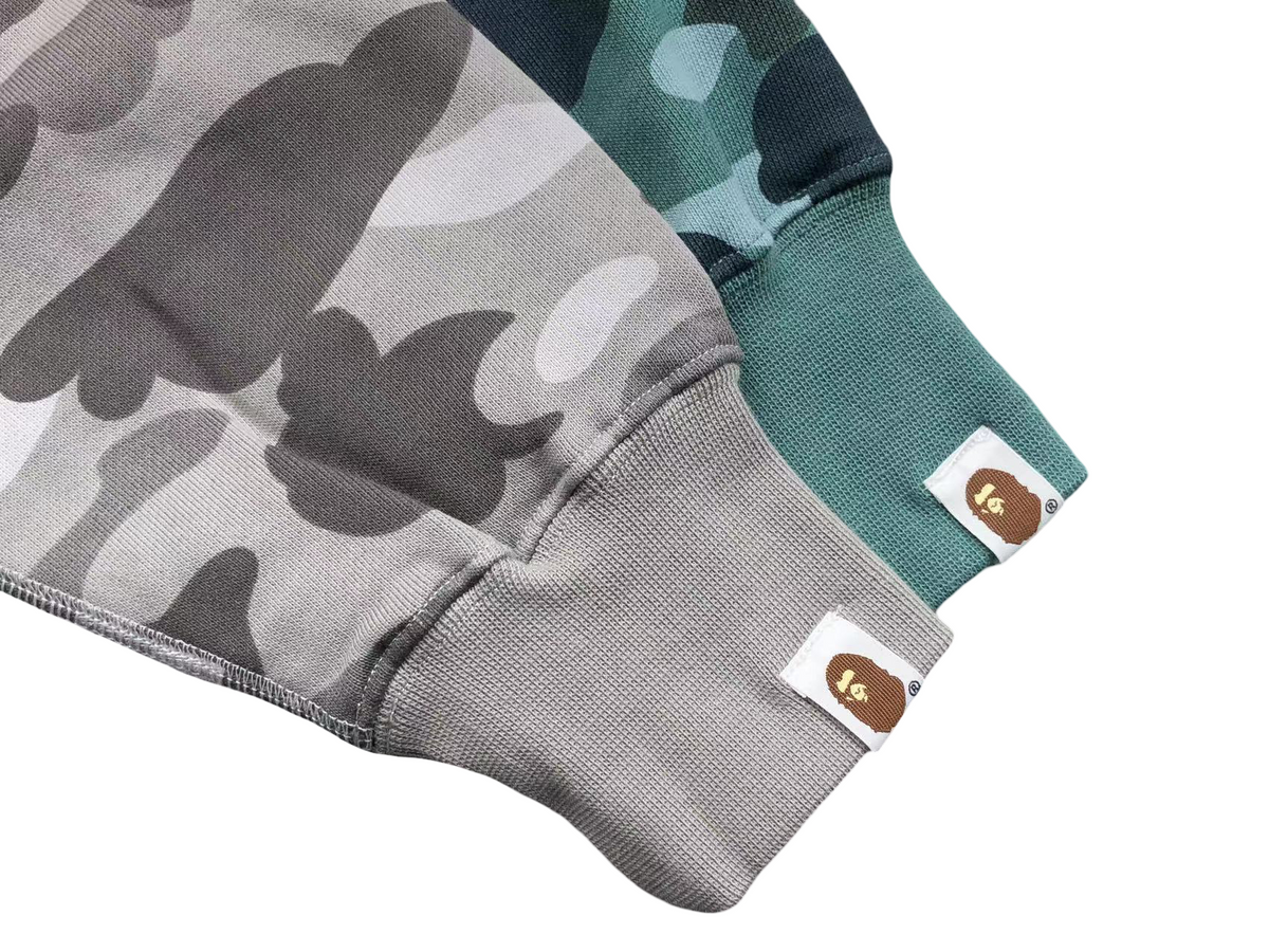 BAPE Camo Shark Wide Full Zip Double Hoodie Light Grey
