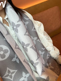Luxury Monogram Print Scarf for Women - Soft Gray and White Patterned Oversized Shawl Wrap Fashion Accessory
